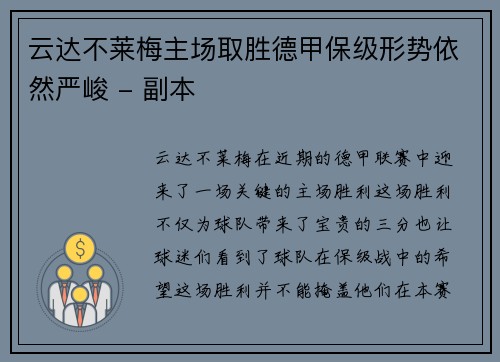 云达不莱梅主场取胜德甲保级形势依然严峻 - 副本